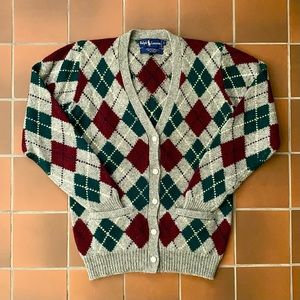 Vintage Ralph Lauren Argyle Wool Cardigan Sweater